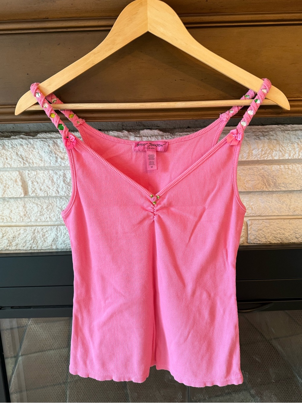 Betsey Johnson Y2K Pink Rosebud Cami Tank Top Coquette 100% Cotton